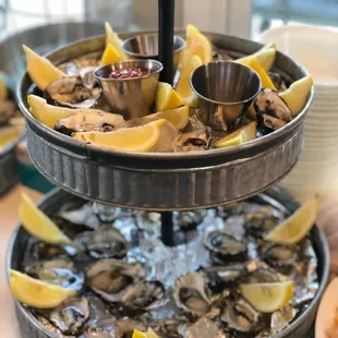 Thier Kumamoto oysters from Washington, 5 dz in a box, about $2.25 each. 7 were empty a few ppl said they got bad ones.