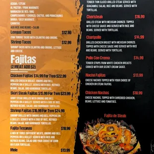 Street Tacos
Fajitas 
Dinner Entrees