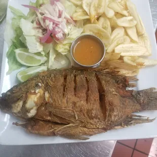Fried tilapia fish.