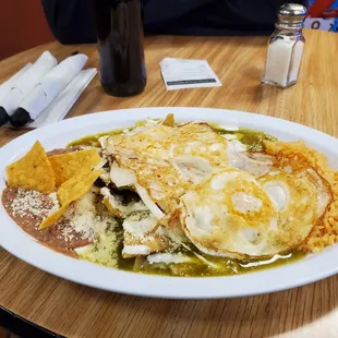 Chilaquiles with Over medium eggs.
