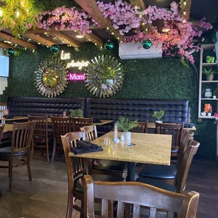 tables and chairs in a restaurant