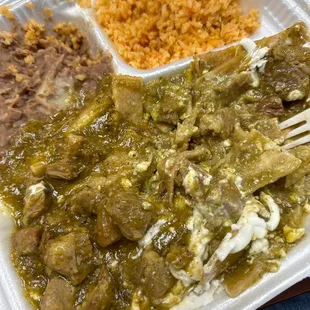 Chilaquiles with chili verde meat