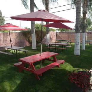 Out in the back where you can sit and eat and relax!!!