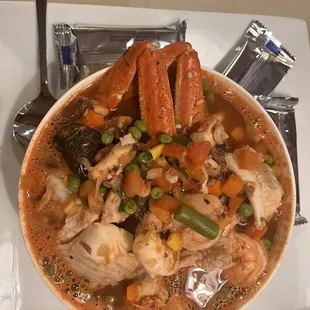 Seafood soup. Enough for four people. Delicious!
