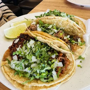 3 Tacos (Two choices only) (Carnitas and Chorizo)