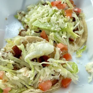 Fish Tacos w/soft corn tortillas &amp; lettuce