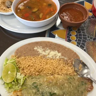 Mexican meatball soup and garlic fish.