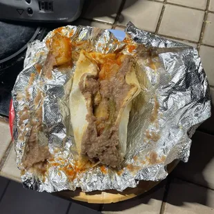 Papas ranchers with refried beans