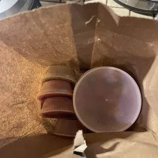 Salsas and the pico de gallo that came with the migas tacos that I asked for in the side.