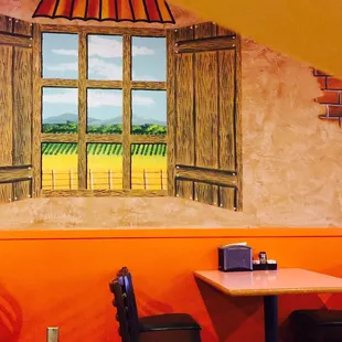 Quaint decor. Lots of bright colors. Very cute.