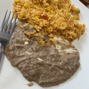 a plate of beans and rice