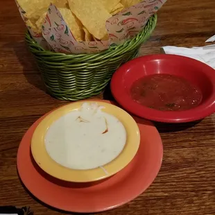 Chips, salsa, and queso
