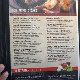 Steak menu