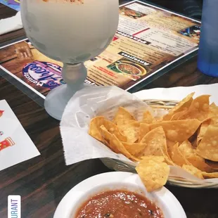 Margarita and chips and salsa