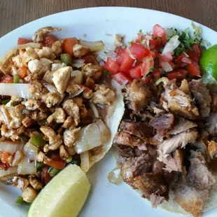 Chicken fajita and carnitas taco = $7 I had enough to take home for a second meal.