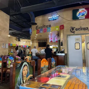 the interior of a mexican restaurant