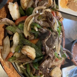 Steak and shrimp fajitas