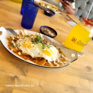 Chilaquiles with sunny side up eggs