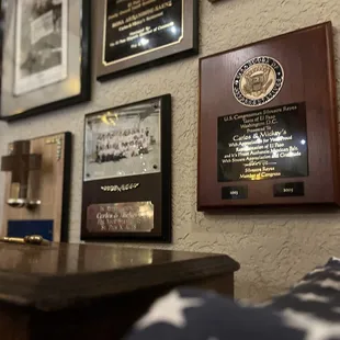 plaques on the wall