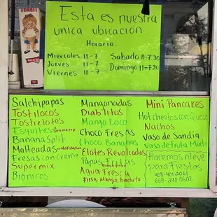 Hours and other food menu