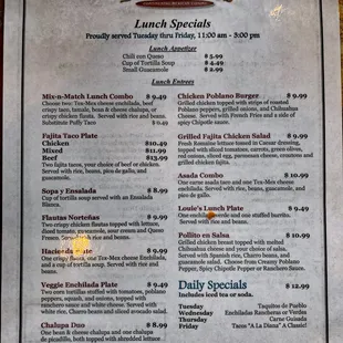 Los Barrios Mexican Restaurant.  Lunch Specials.