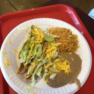 2 beef taco combo with rice and beans
