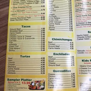 sushi and sashimi, menu