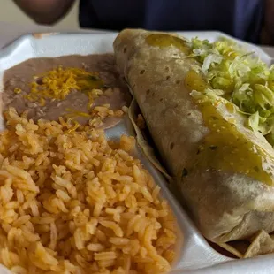 $11.95 Special #5 1 Burrito and enchilada with beans and rice Got shred beef &amp; chicken, both full of proteins :) Excellent  1-1-24 HNY