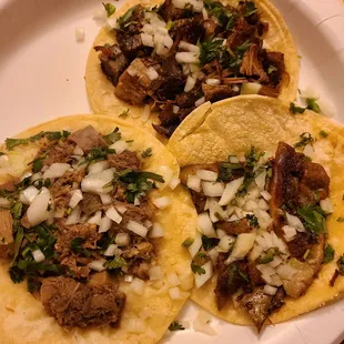 Brisket, small intestine and tongue tacos.