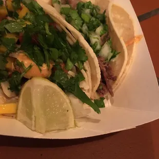 Shrimp and tongue tacos