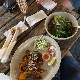 two plates of food on a table