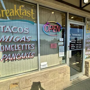 Front door and window signs.