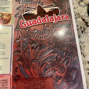 a menu for a mexican restaurant