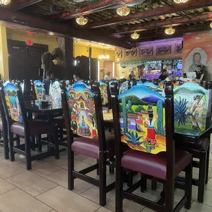 tables and chairs in a restaurant