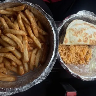 French Fries Steak Quesadilla beans