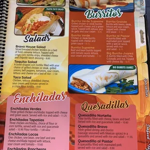 Salads, burritos, enchiladas and quesadillas