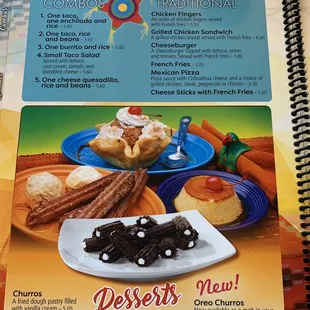 Desserts and Kids menu
