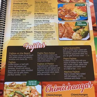 Seafood, Fajitas and Chimichangas