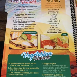 Combo Dinners and Vegetarian Dinners