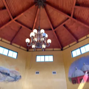 a chandelier in a restaurant