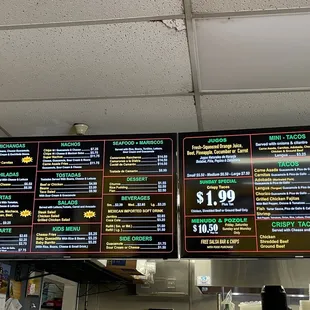 menus and prices