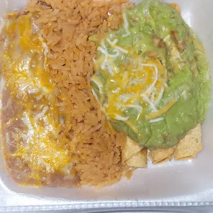 $9.50 Daily special w 3 chicken rolled tacos n rice n beans