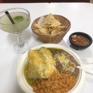 Enchilada plate and Margarita