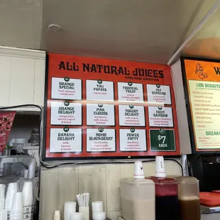 Juice menu