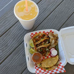 a drink and a plate of food