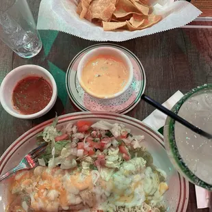 Shredded Chicken Burrito, Queso Dip