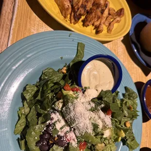Southwestern Chicken Salad - chicken on the side (for hubs) and avocado ranch dressing.