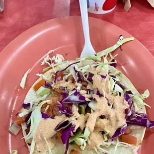 5" tortillas. One Fish taco = $6.99. Pricey.