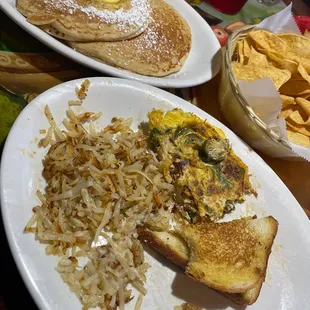 Mexican chorizo omelette and pancakes