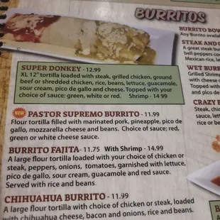 Pastor burrito contents